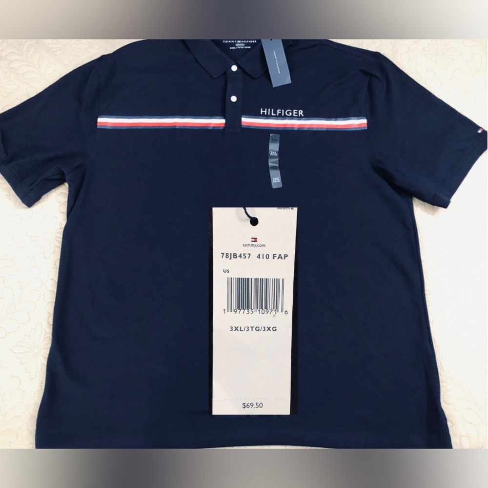 NEW.MEN 3XL TOMMY HILFIGER EMBROIDERED LEFT CHEST HILFIGER GRAPHIC POLO.NAVY